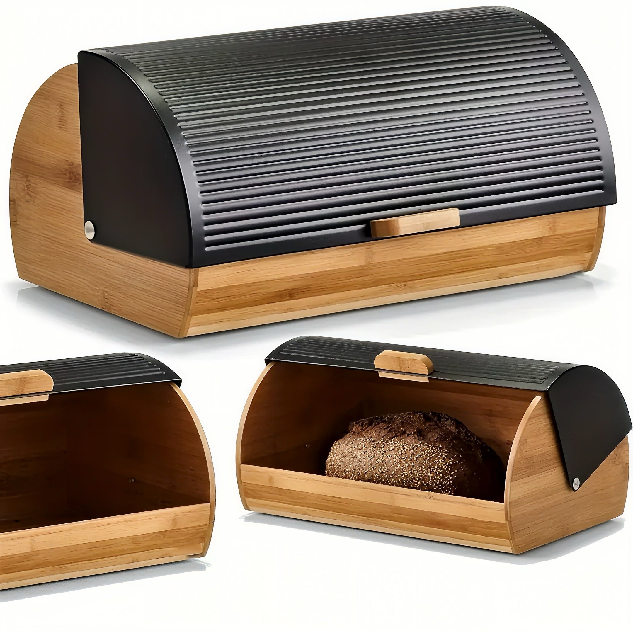 Zenora Large Bamboo Bread Box with Black Lid