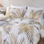 Zenora 3-Piece Golden Leaf Print Polyester Duvet Cover Set