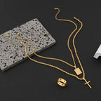 3pcs Men’s Heavy-Duty Interlocking Link Necklace & Ring Set