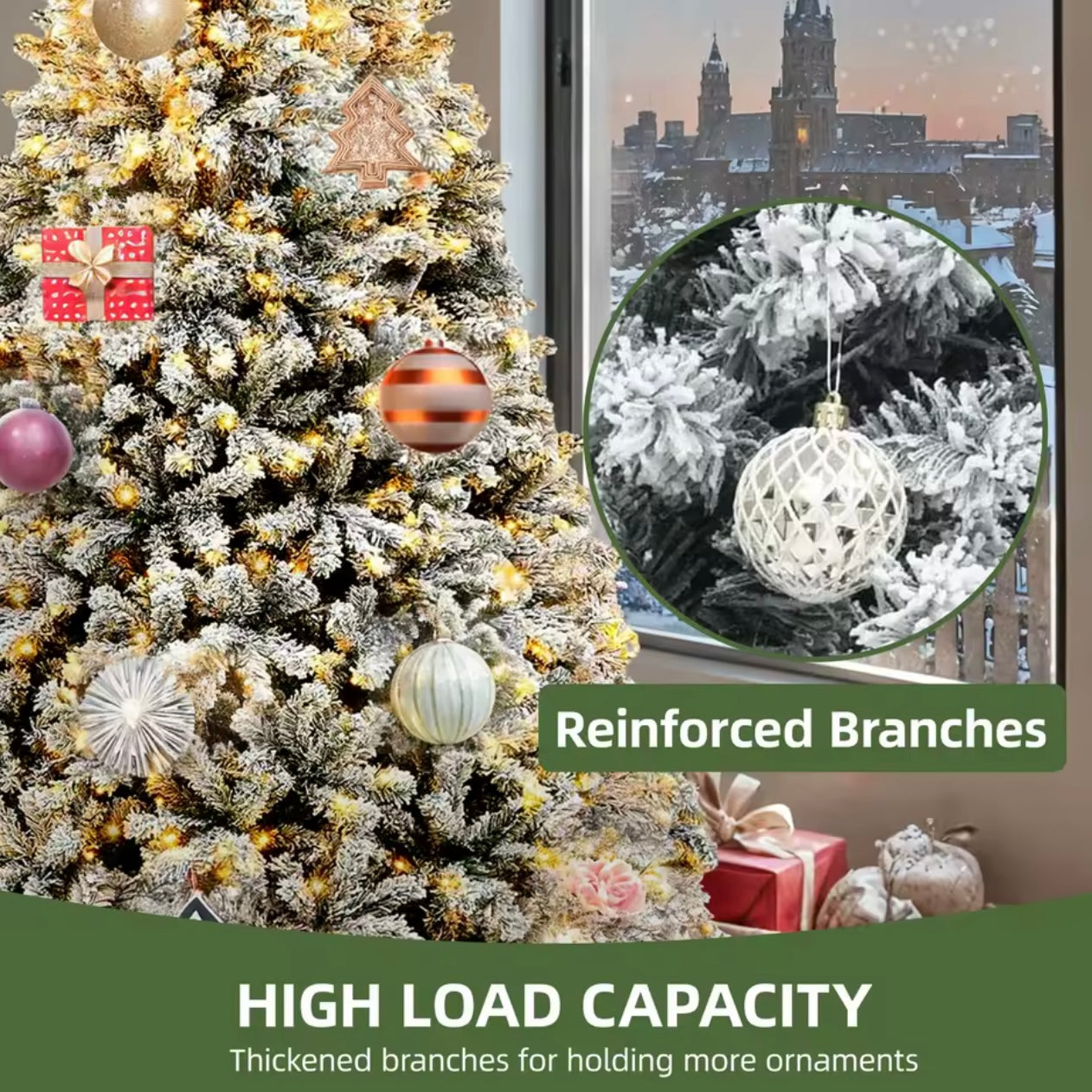 Zenora 6FT Pre-Lit Snow Flocked Artificial Christmas Tree