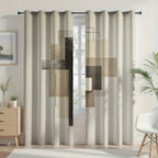 Zenora 2D Flat Abstract Geometric Velvet-Feel Curtain Set