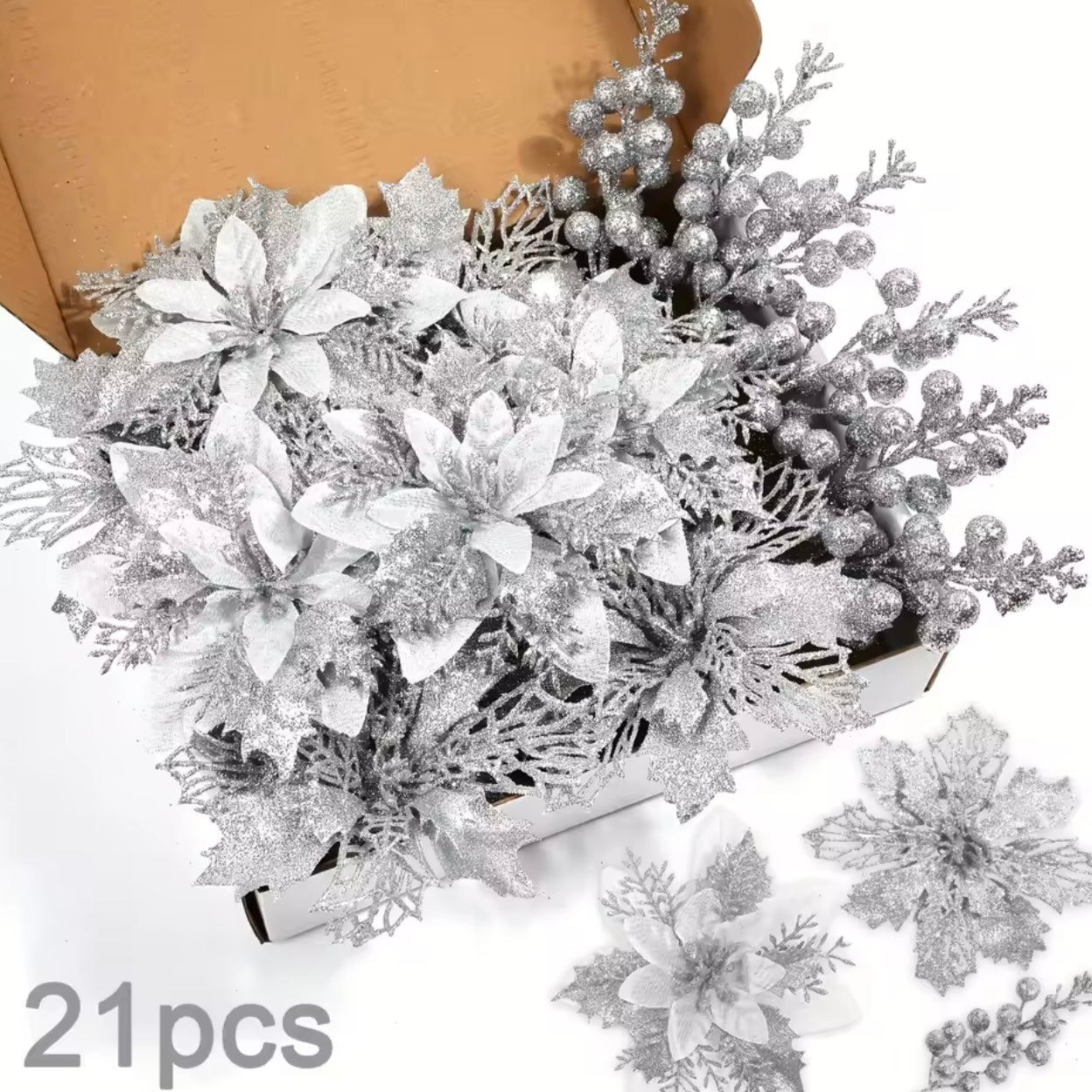 Zenora 21pcs Christmas Artificial Flower & Berry Bouquet Set