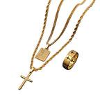 3pcs Men’s Heavy-Duty Interlocking Link Necklace & Ring Set