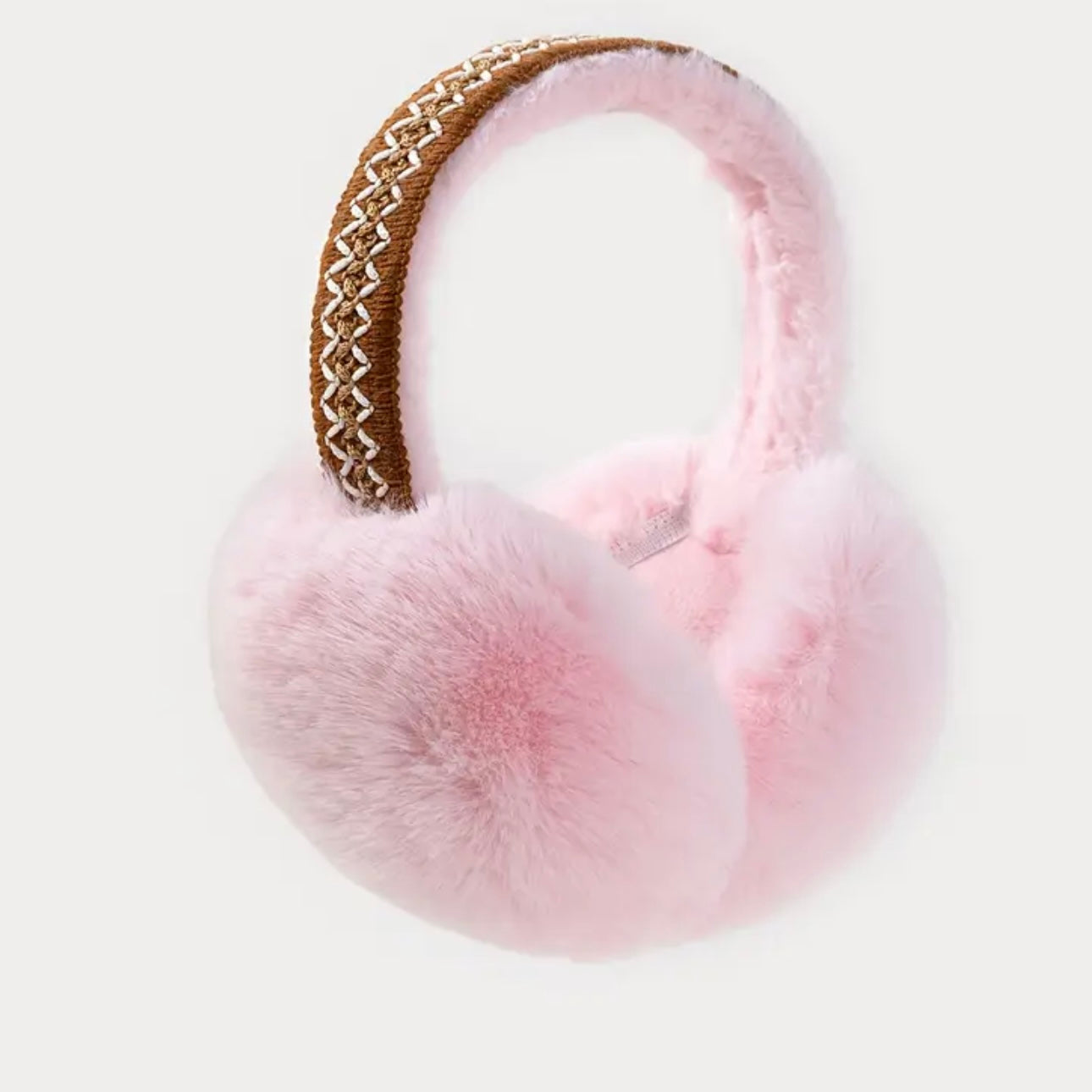 Men’s Ethnic Style Woven Rattan & Rabbit Fur Foldable Ear Muffs