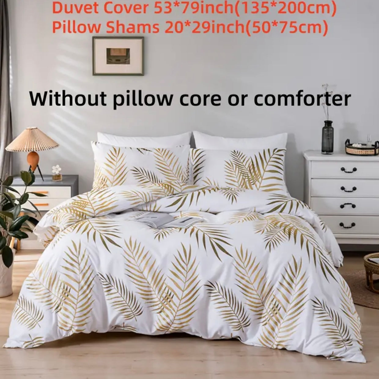 Zenora 3-Piece Golden Leaf Print Polyester Duvet Cover Set