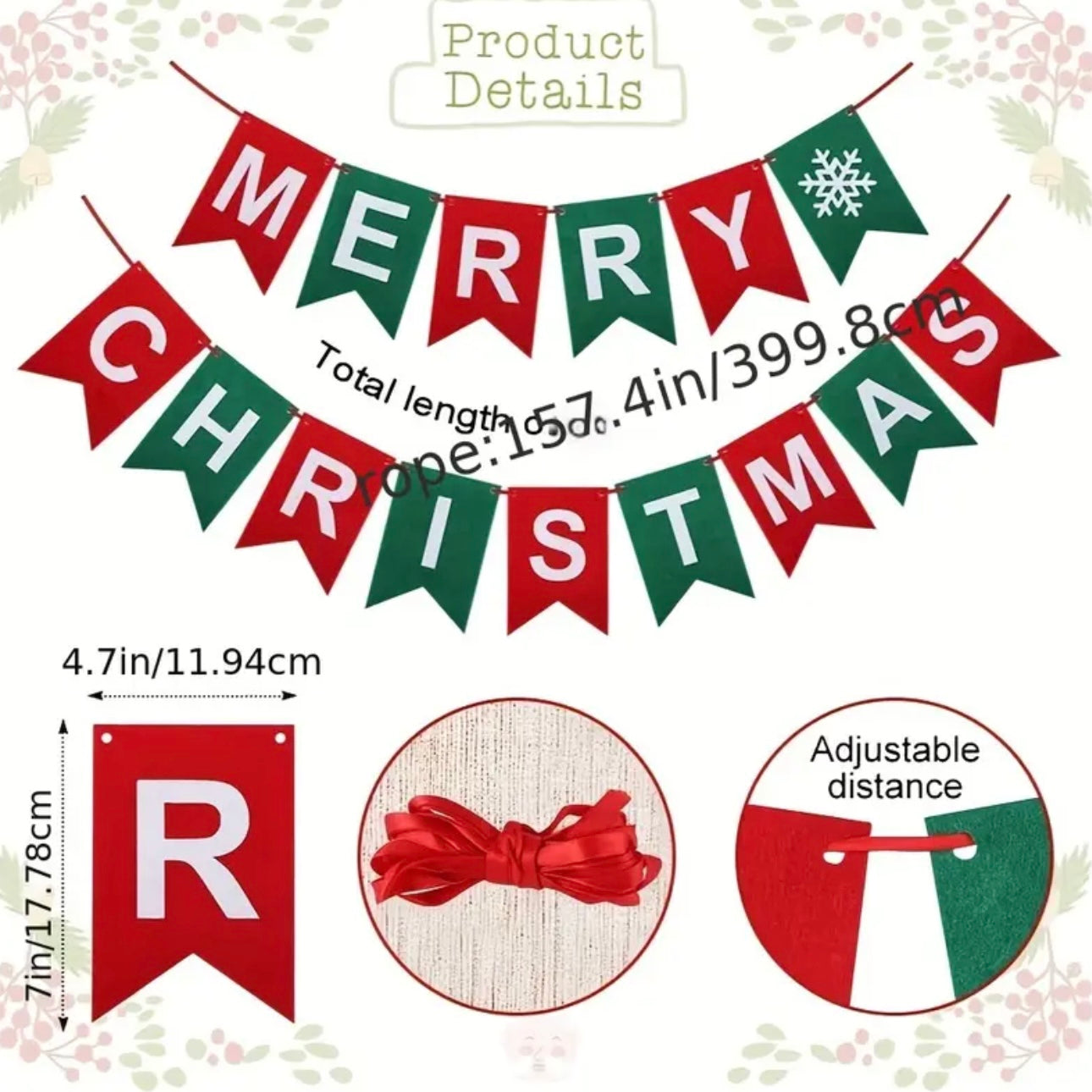 Zenora Festive Red Felt Merry Christmas Banner
