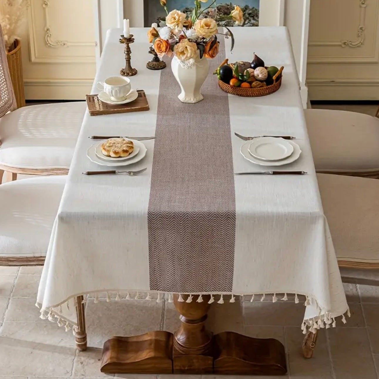 Zenora Bohemian Ruffled Rectangular Tablecloth