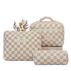Zenora 3-Piece Quilted & Checkered Makeup Bag Set
