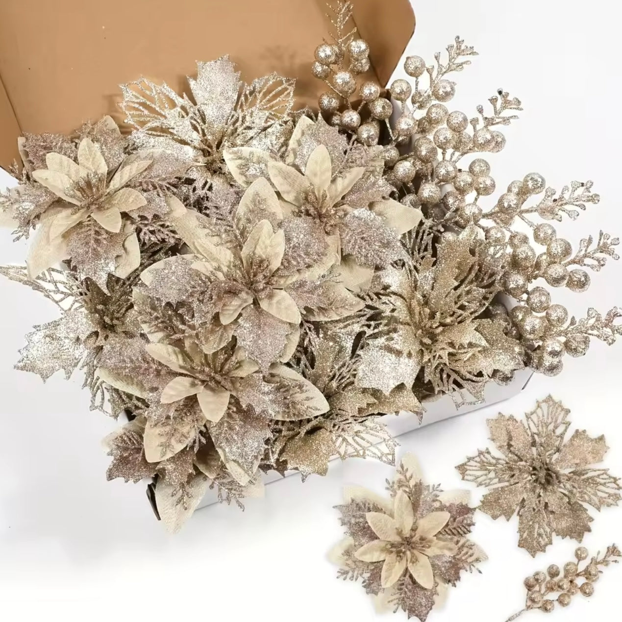 Zenora 21pcs Christmas Artificial Flower & Berry Bouquet Set