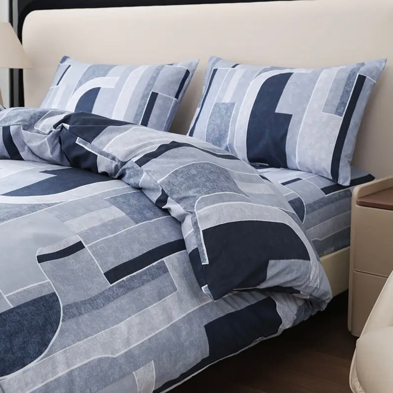 Zenora 3-Piece Carlo Deep Blue Letter Print Comforter Cover Set