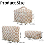 Zenora 3-Piece Quilted & Checkered Makeup Bag Set