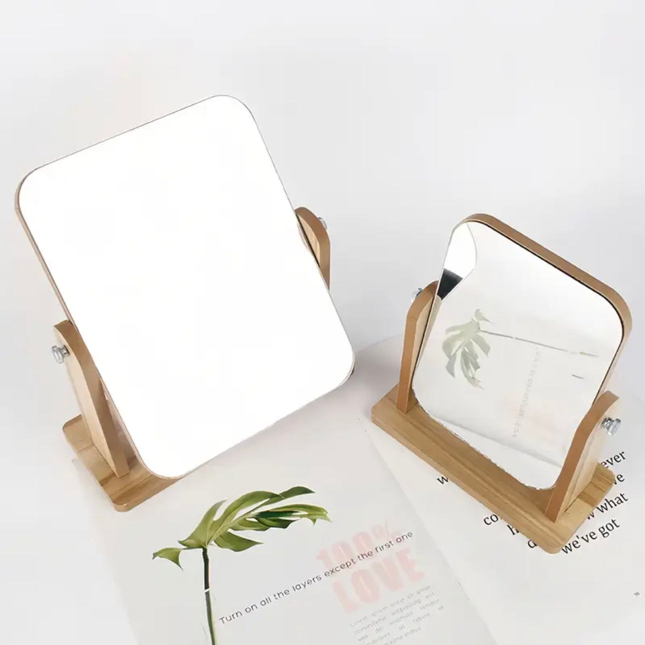 Zenora 360° Rotating HD Makeup Mirror with Woodgrain Finish