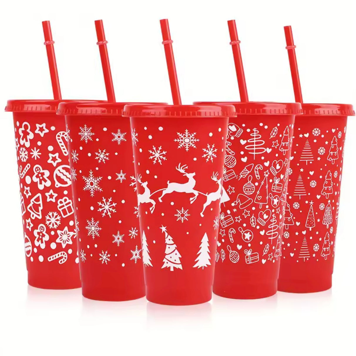 Zenora 5-Piece Reusable Christmas Coffee Cup Set with Lids
