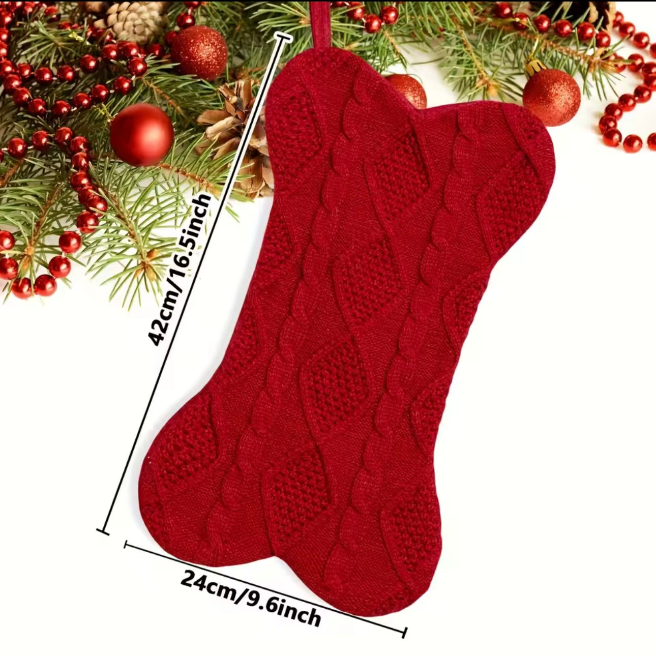 Zenora Knit White Bone-Shaped Dog Christmas Stocking