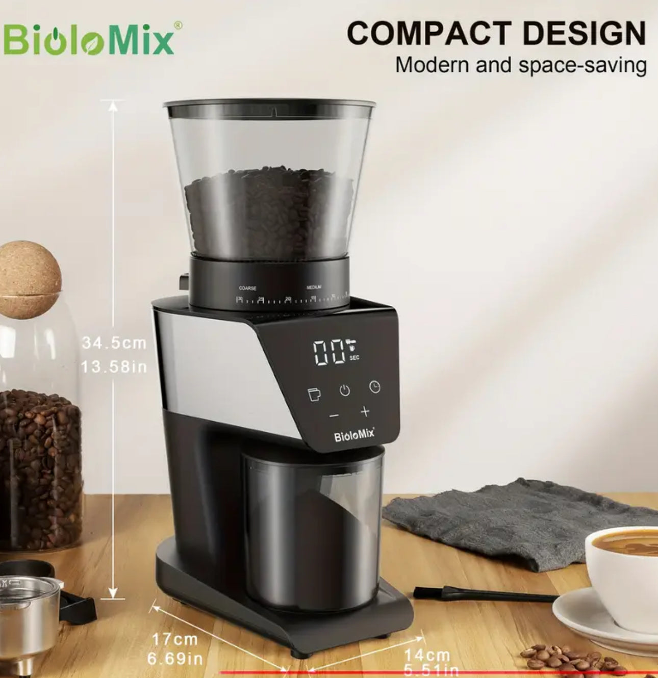 Zenora Biolomix 300W Electric Conical Burr Coffee Grinder