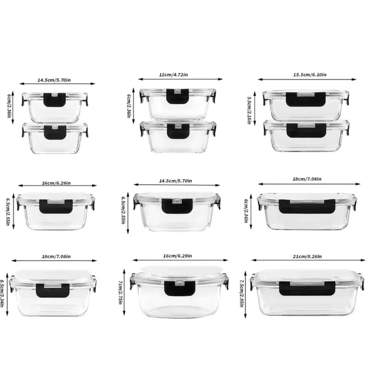 Zenora 24-Piece Glass Crisper Set (12 Bowls + 12 Lids)