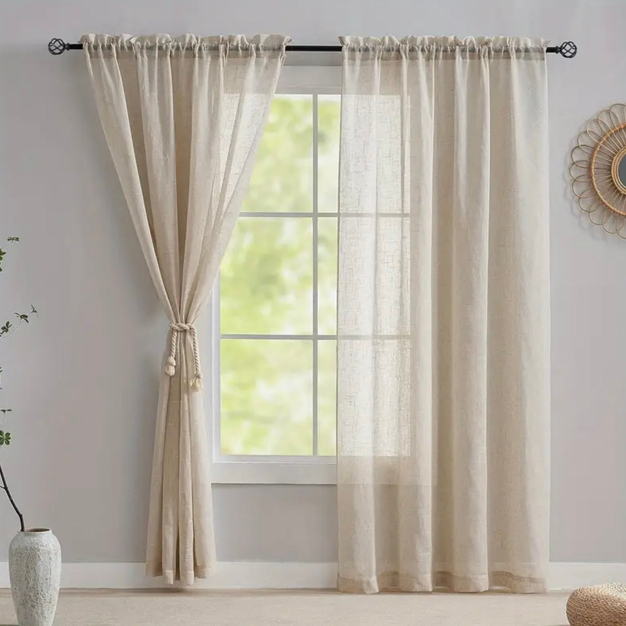 Zenora Japanese-Style Imitation Linen Window Screen Set