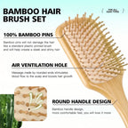 Zenora 4pcs Natural Bamboo Hair Brush & Comb Set
