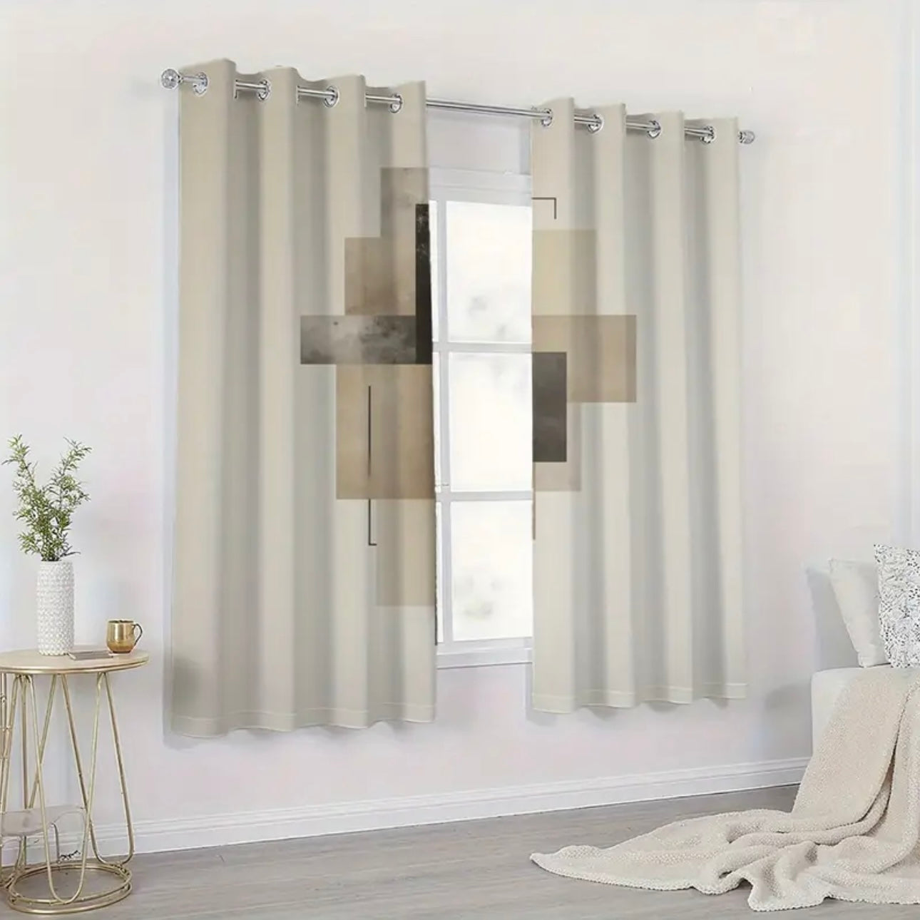 Zenora 2D Flat Abstract Geometric Velvet-Feel Curtain Set