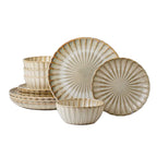 Zenora 12pcs Japanese Floral Embossed Ceramic Dinnerware Set