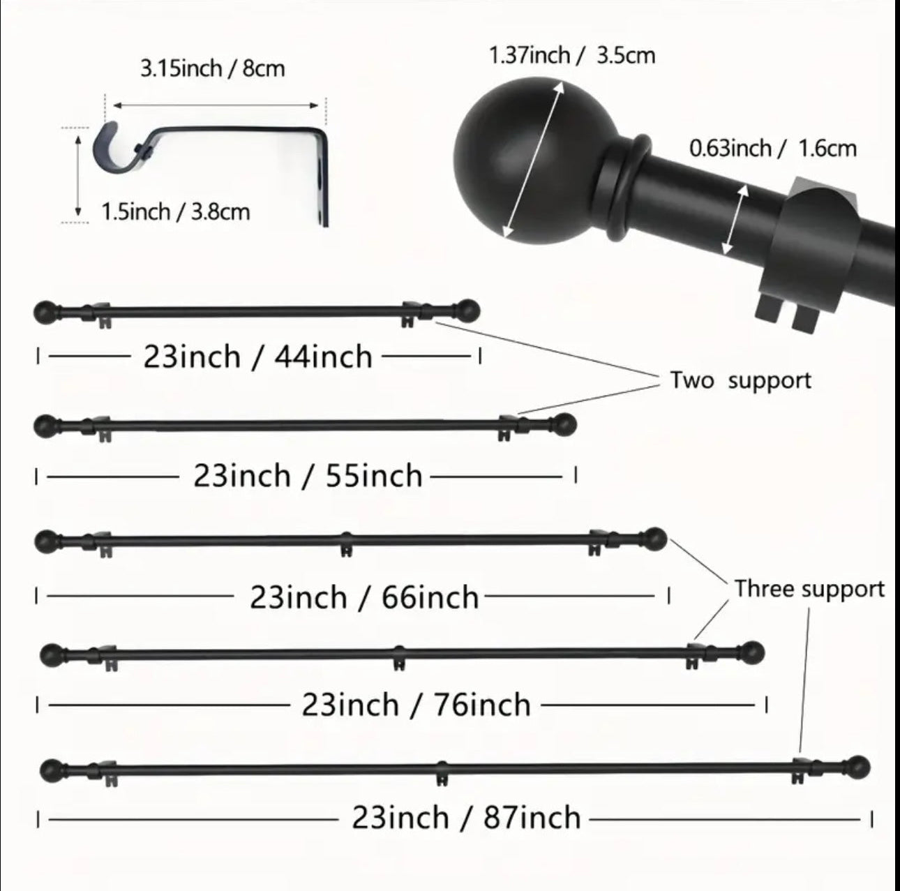 Zenora Adjustable Curtain Rod Bracket Set with Decorative Small Ball Finials