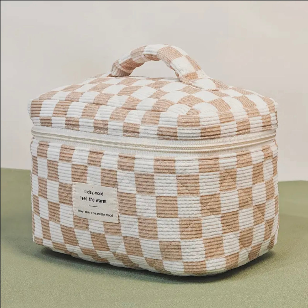 Zenora 3-Piece Quilted & Checkered Makeup Bag Set