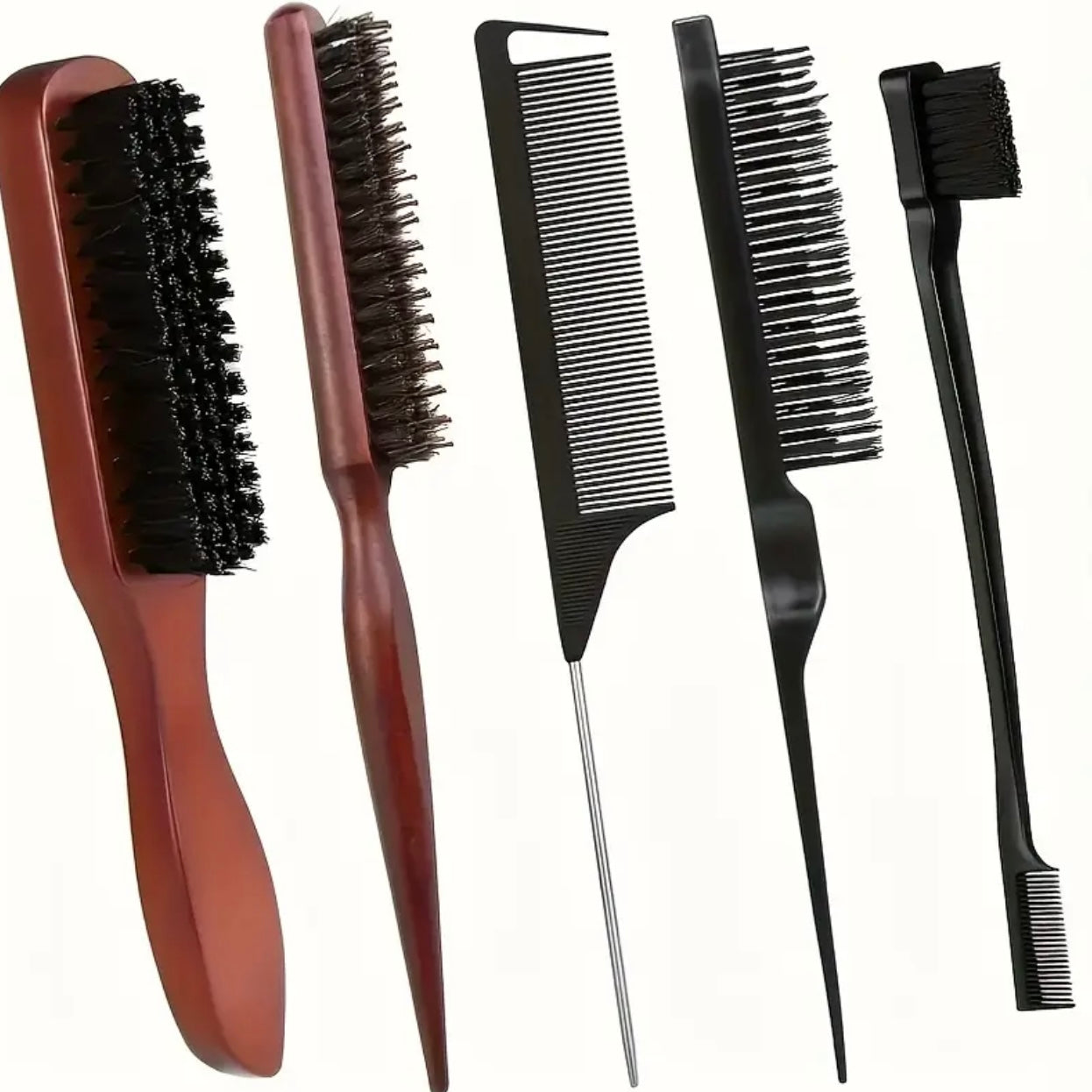 Zenora 5-Piece Deluxe Bristle Hair Brush & Comb Styling Set