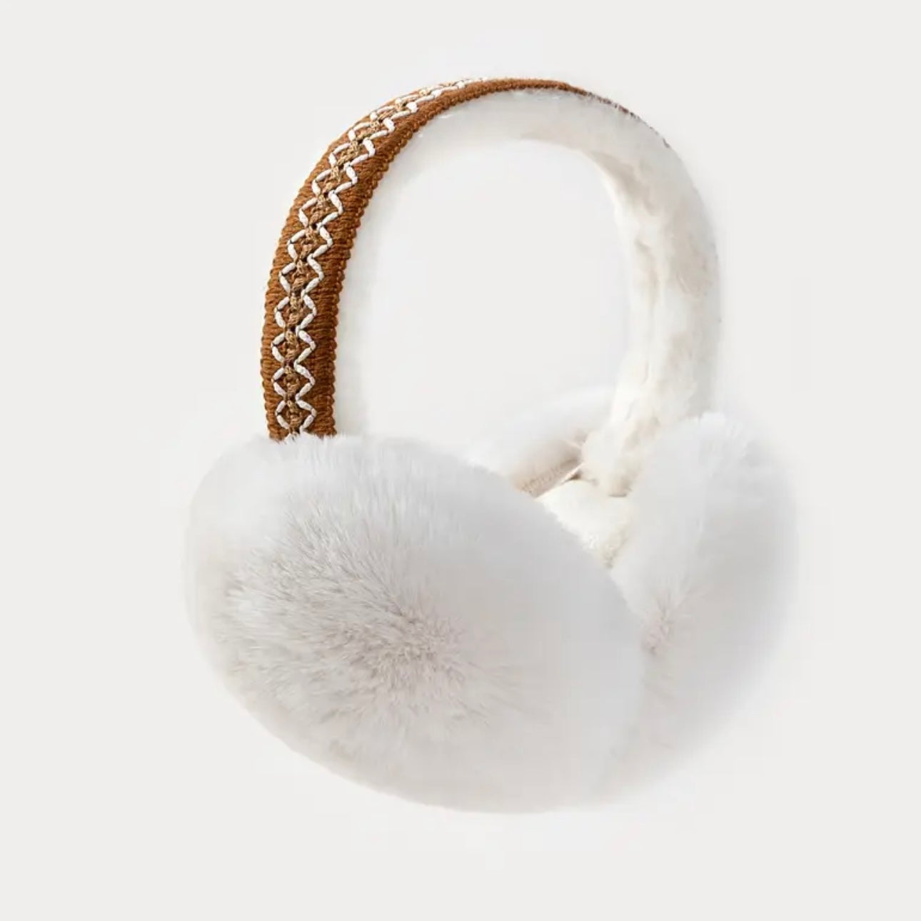 Men’s Ethnic Style Woven Rattan & Rabbit Fur Foldable Ear Muffs