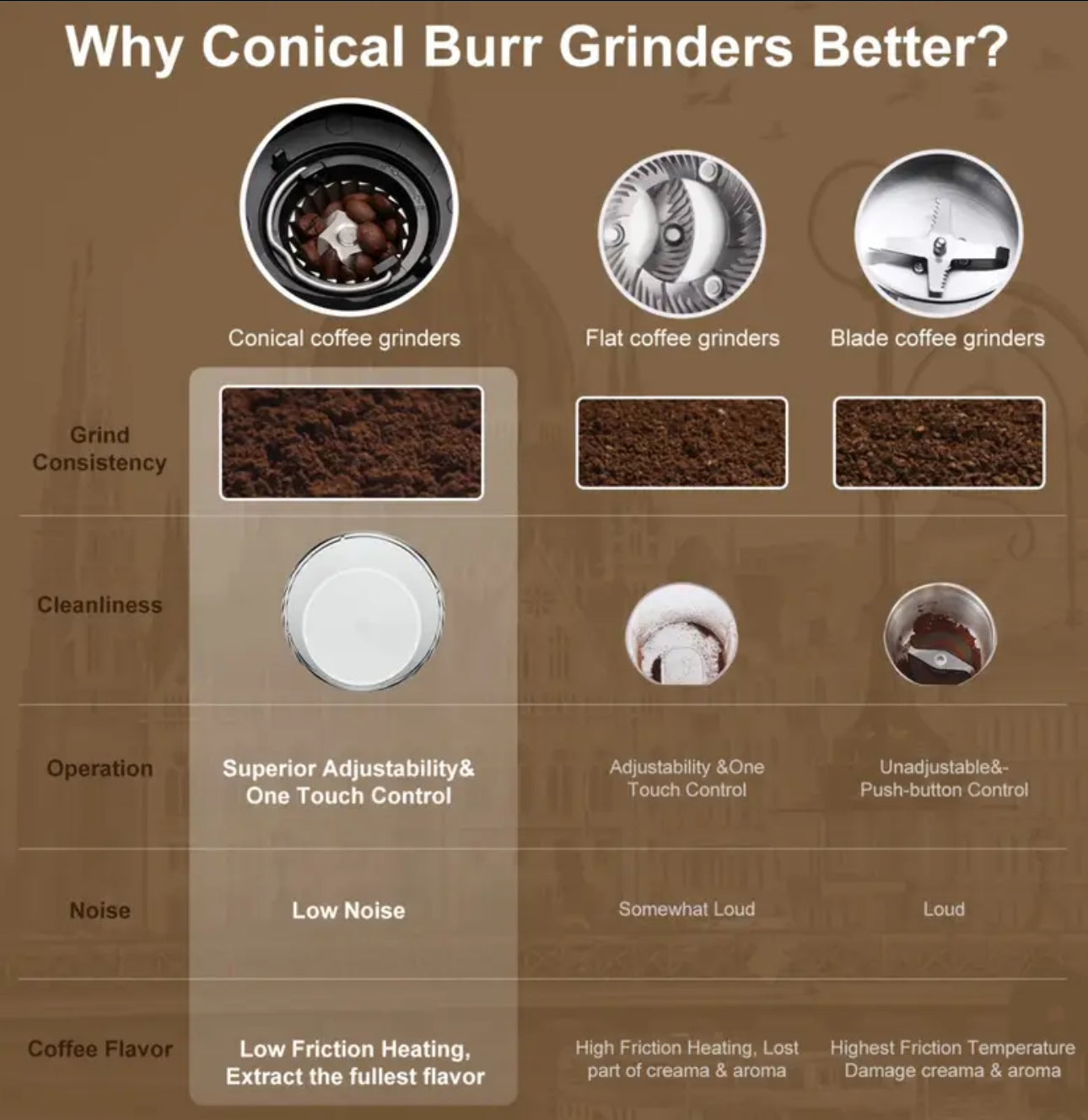 Zenora Biolomix 300W Electric Conical Burr Coffee Grinder