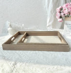 Zenora 2pcs Wooden Tray Set with Faux Leather Pattern