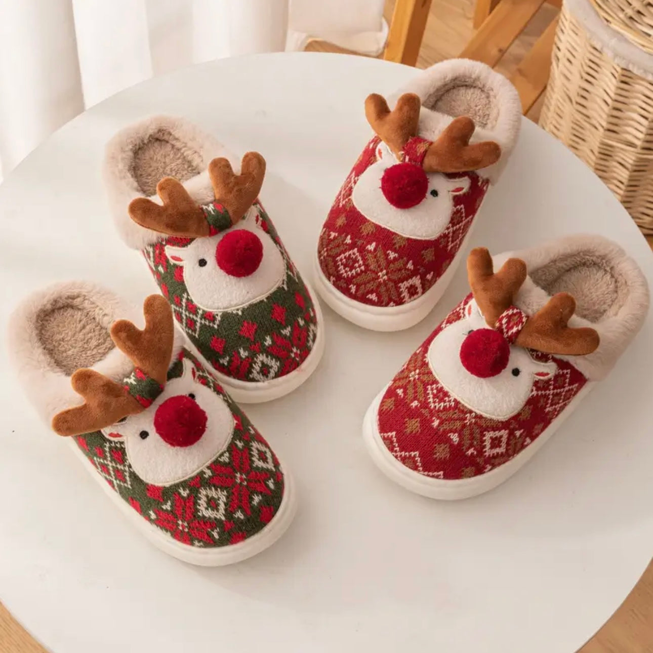 Zenora Cozy Christmas Reindeer Plush Slippers