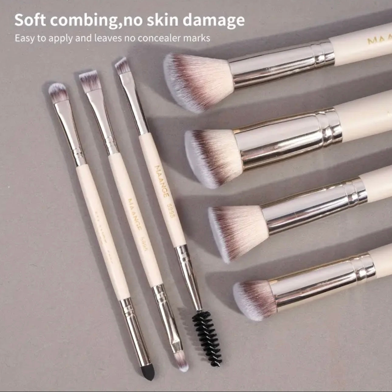 Zenora MAANGE 7pcs Makeup Brush & 12pcs Puff Set with Felt Bag