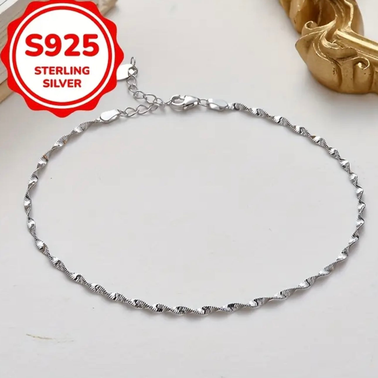925 Silver & 14K Gold Snake Bone Anklet