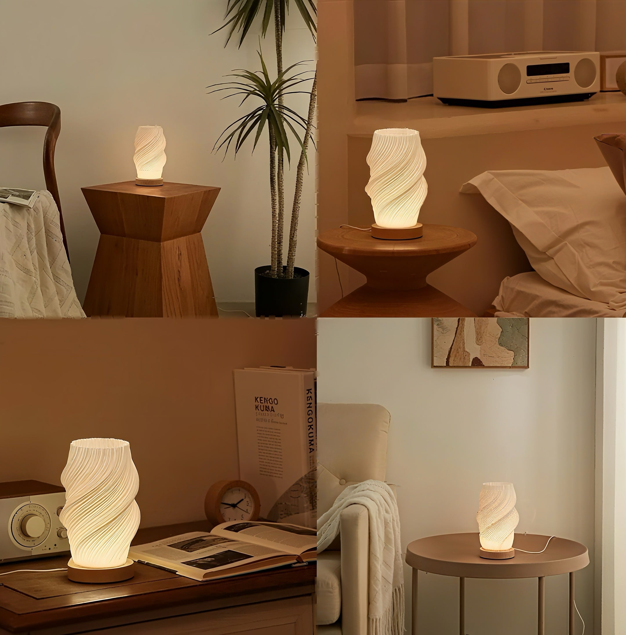 Zenora Retro Bedside Vase Lamp with Wooden Base