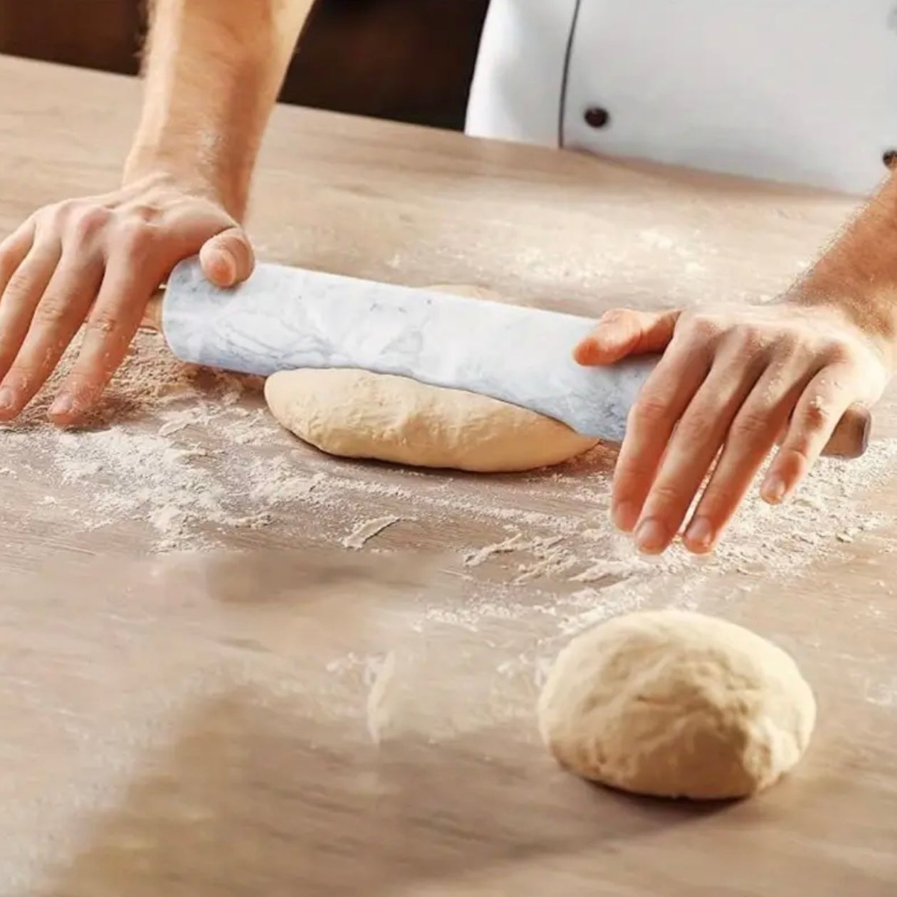 Zenora Marble Rolling Pin with Wooden Handles & Base