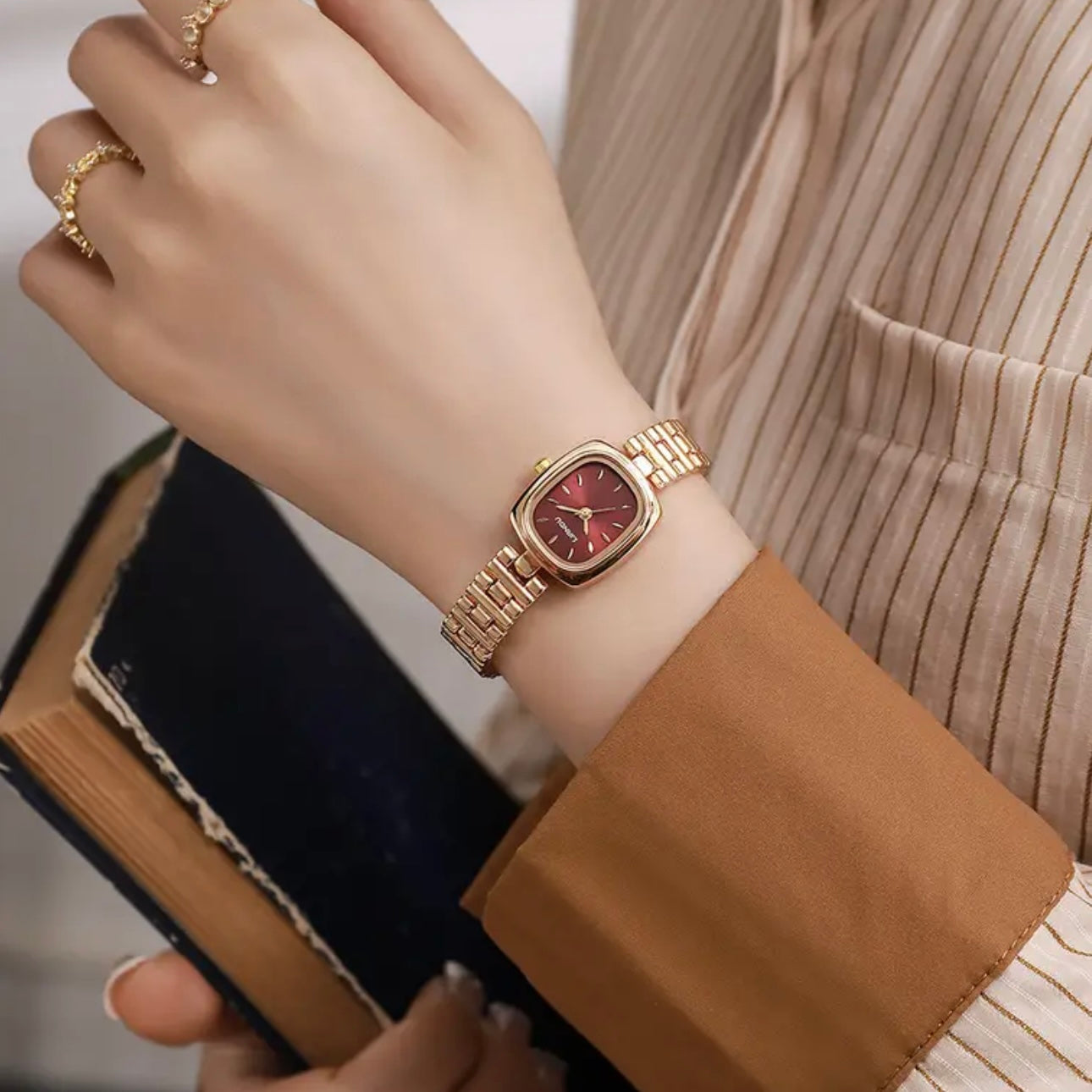 AURA SQUARE Golden-Tone Women’s Quartz Watch