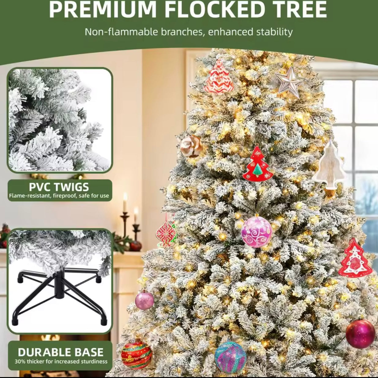 Zenora 6FT Pre-Lit Snow Flocked Artificial Christmas Tree