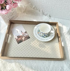 Zenora 2pcs Wooden Tray Set with Faux Leather Pattern