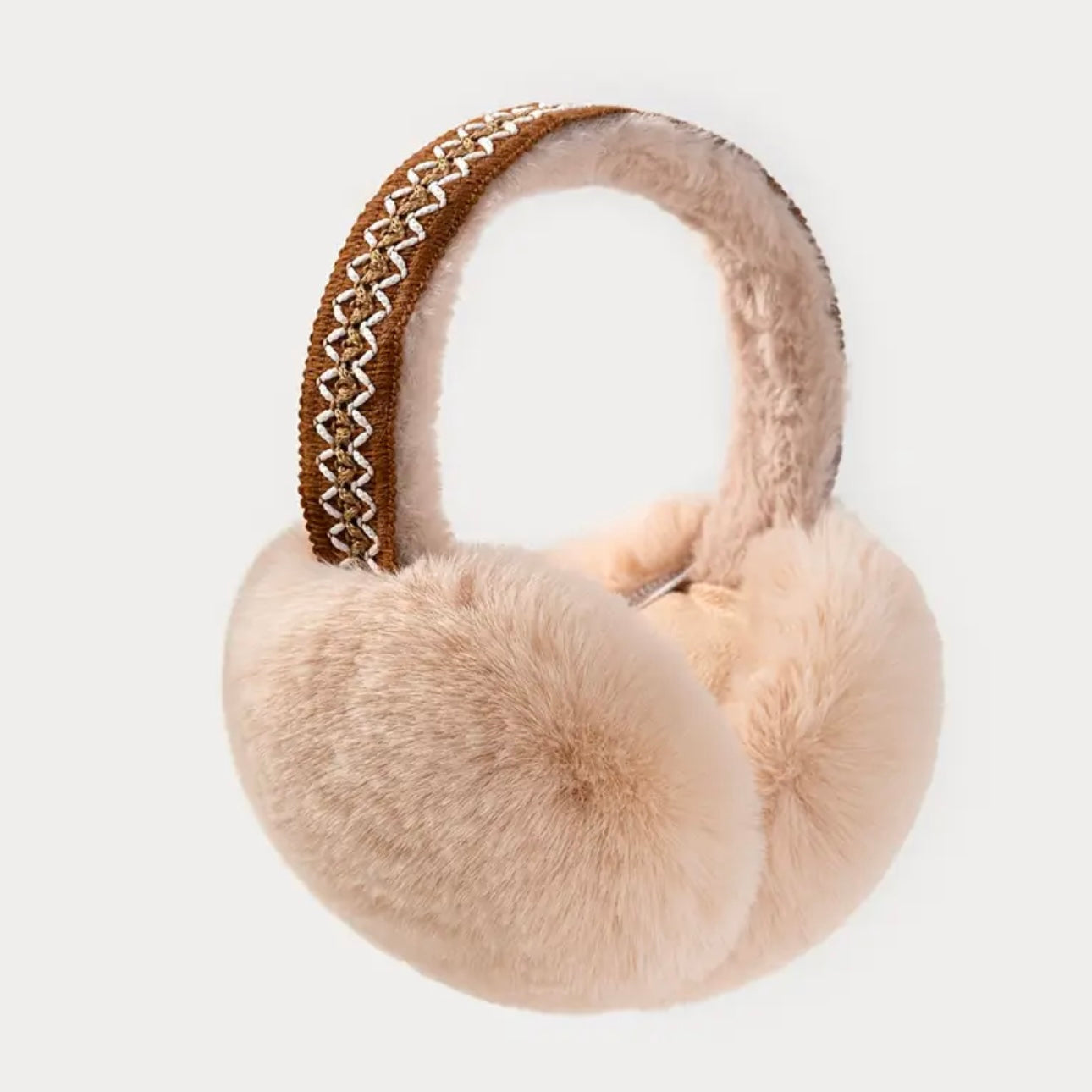 Men’s Ethnic Style Woven Rattan & Rabbit Fur Foldable Ear Muffs