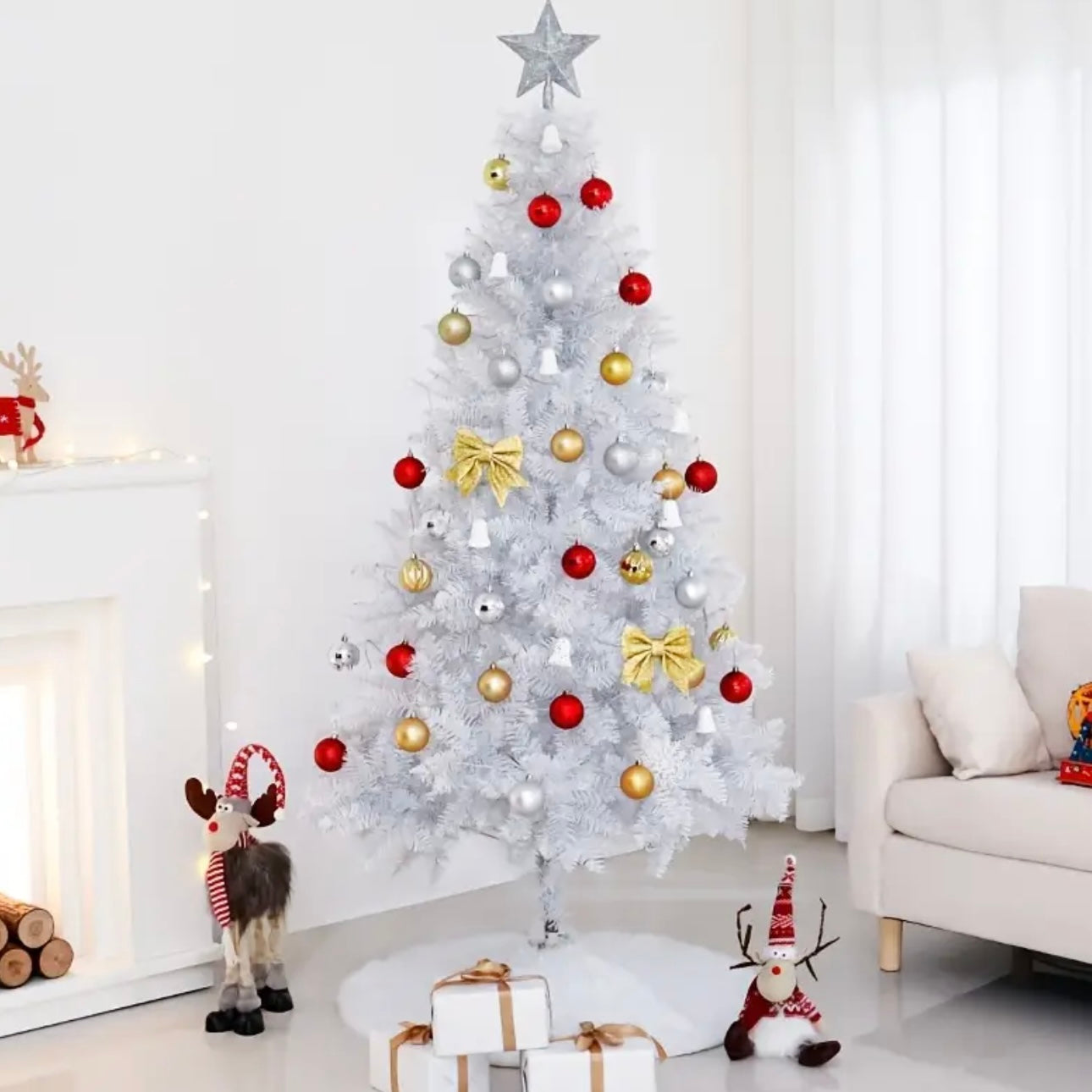 Zenora White Artificial Christmas Tree with Metal Stand