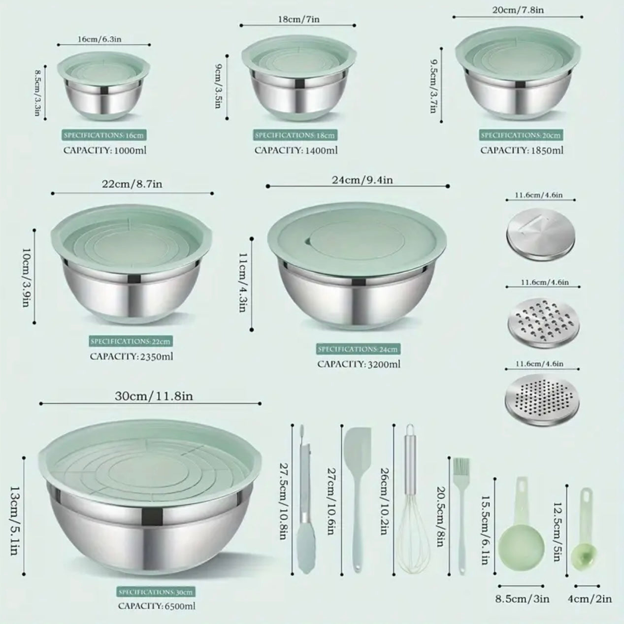 Zenora 29pcs Stainless Steel Mixing Bowl Set