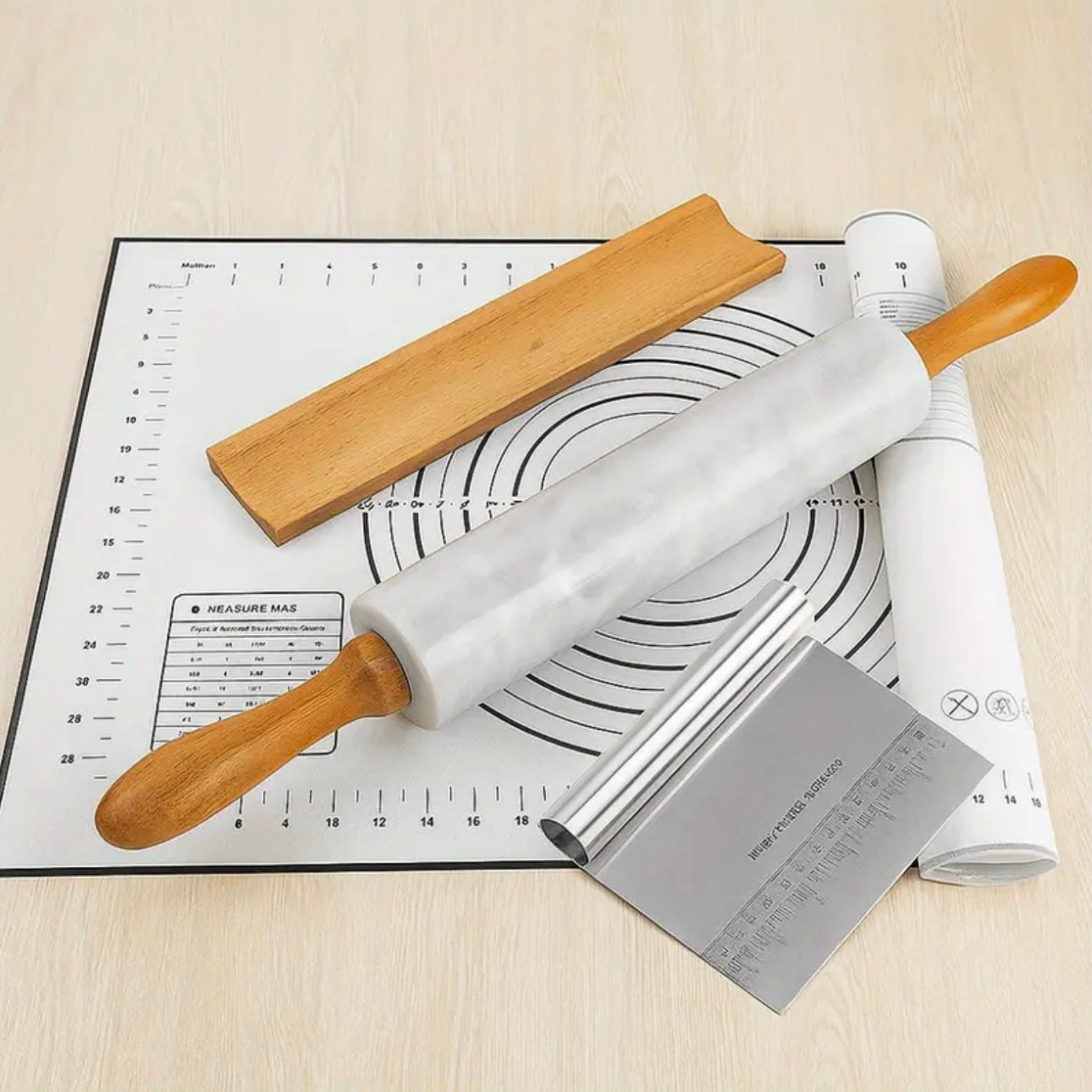 Zenora Marble Rolling Pin with Wooden Handles & Base