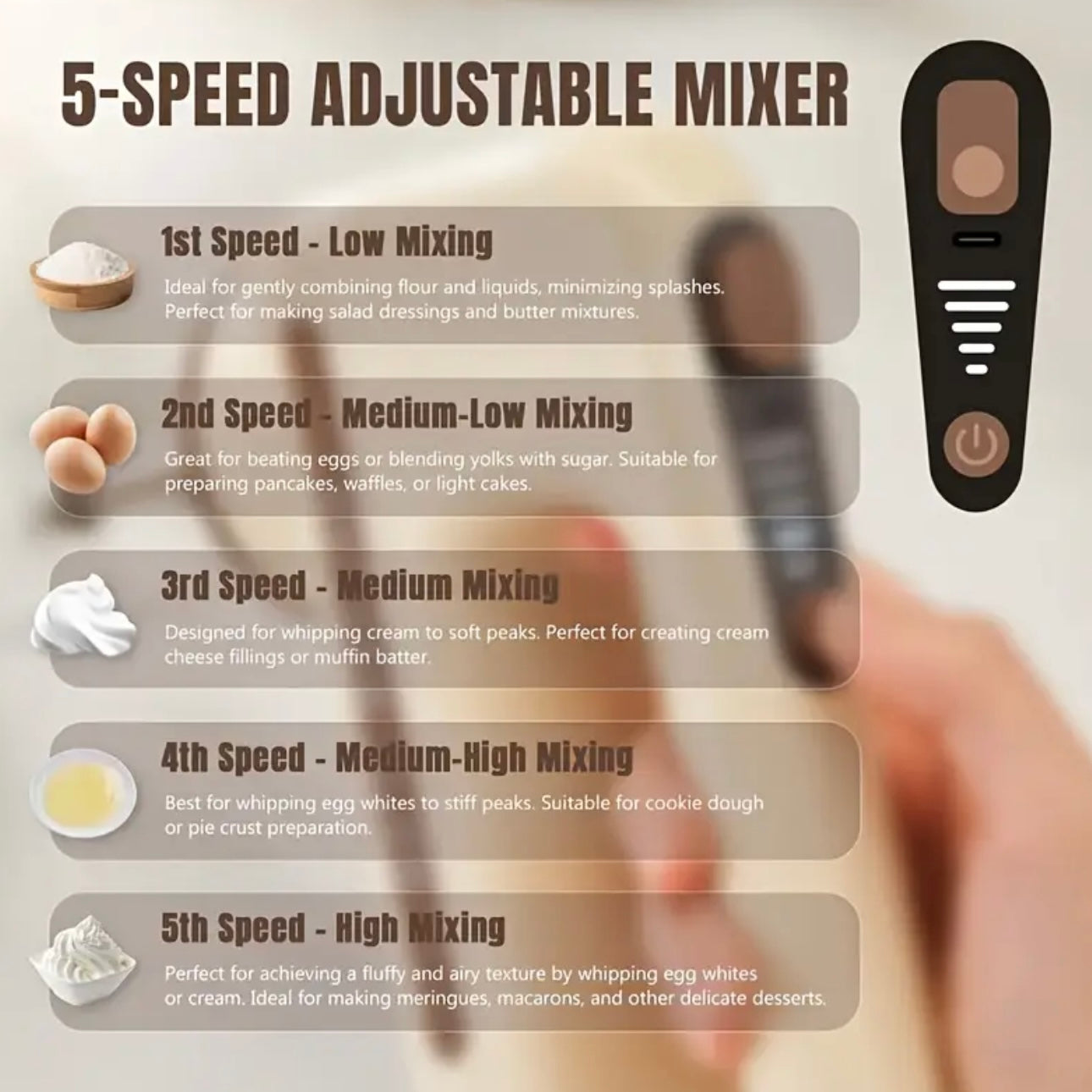 Zenora Dual-Color Rechargeable Electric Hand Mixer