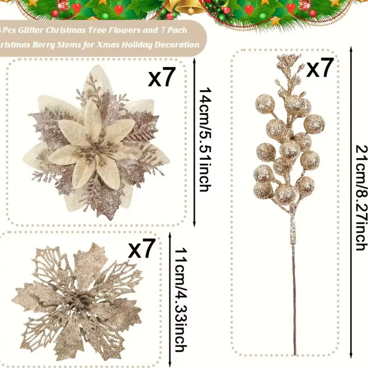 Zenora 21pcs Christmas Artificial Flower & Berry Bouquet Set