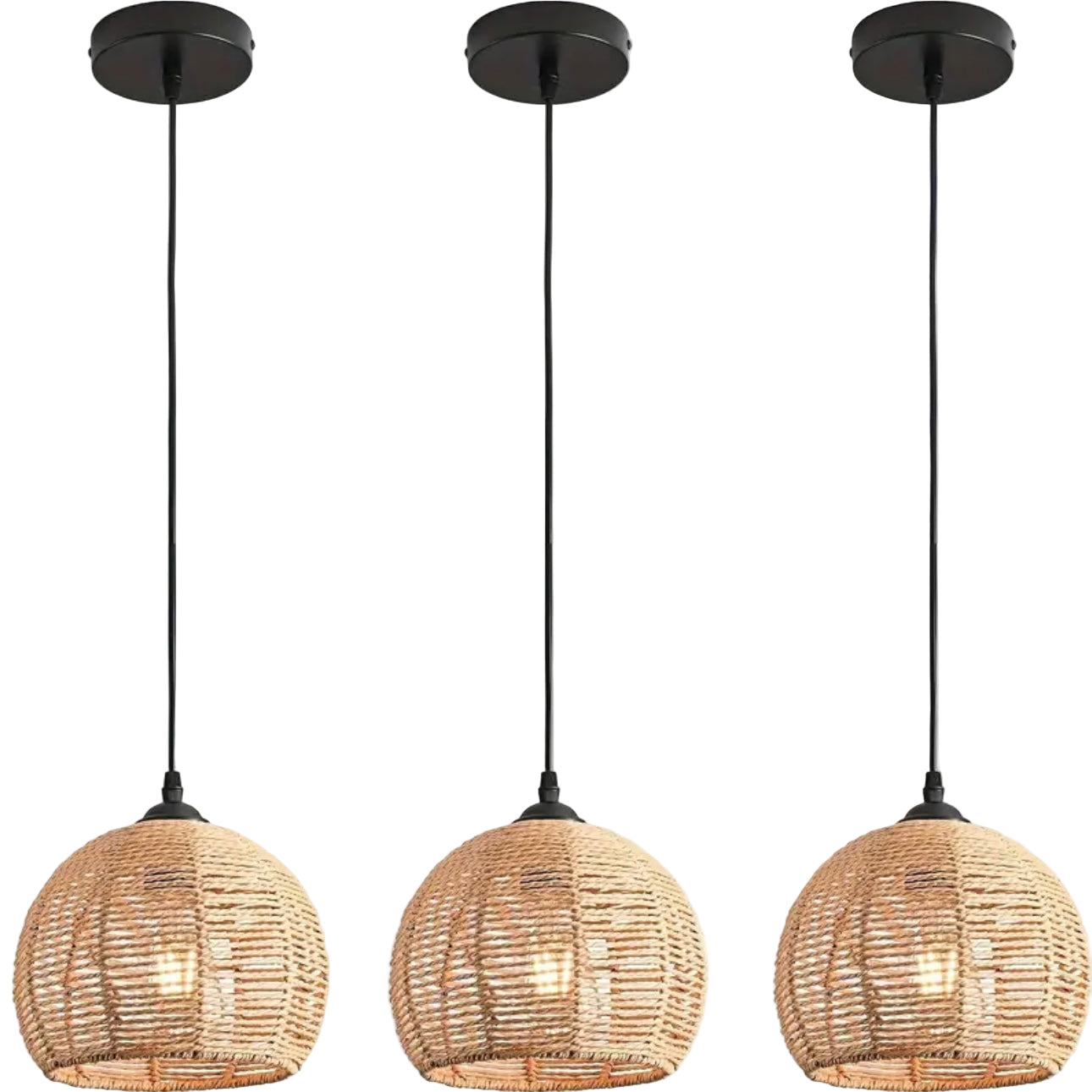 Zenora 3-Pack Natural Wicker Boho Pendant Light Set