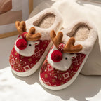 Zenora Cozy Christmas Reindeer Plush Slippers