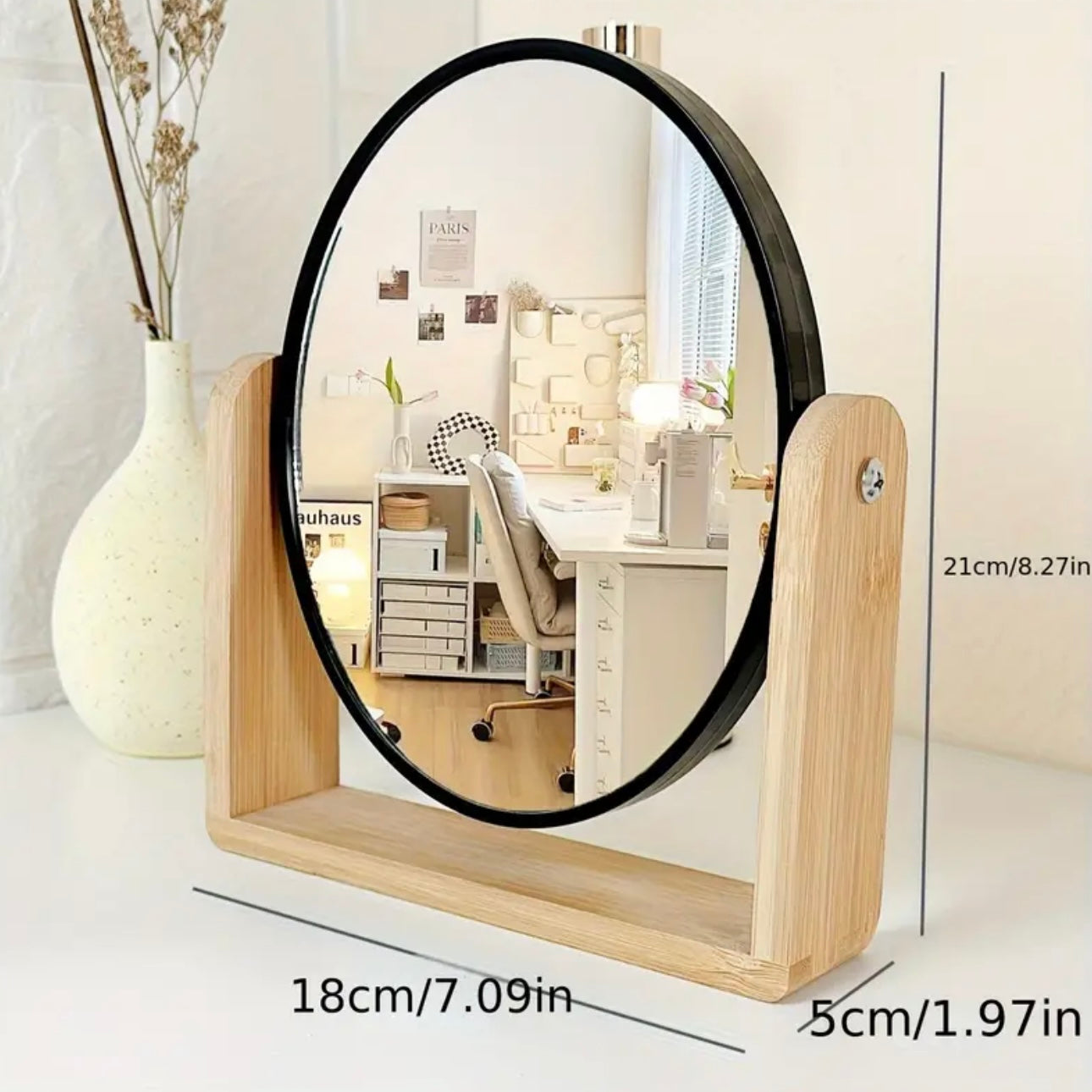 Zenora Elegant Wooden Frame Double-Sided Makeup Mirror