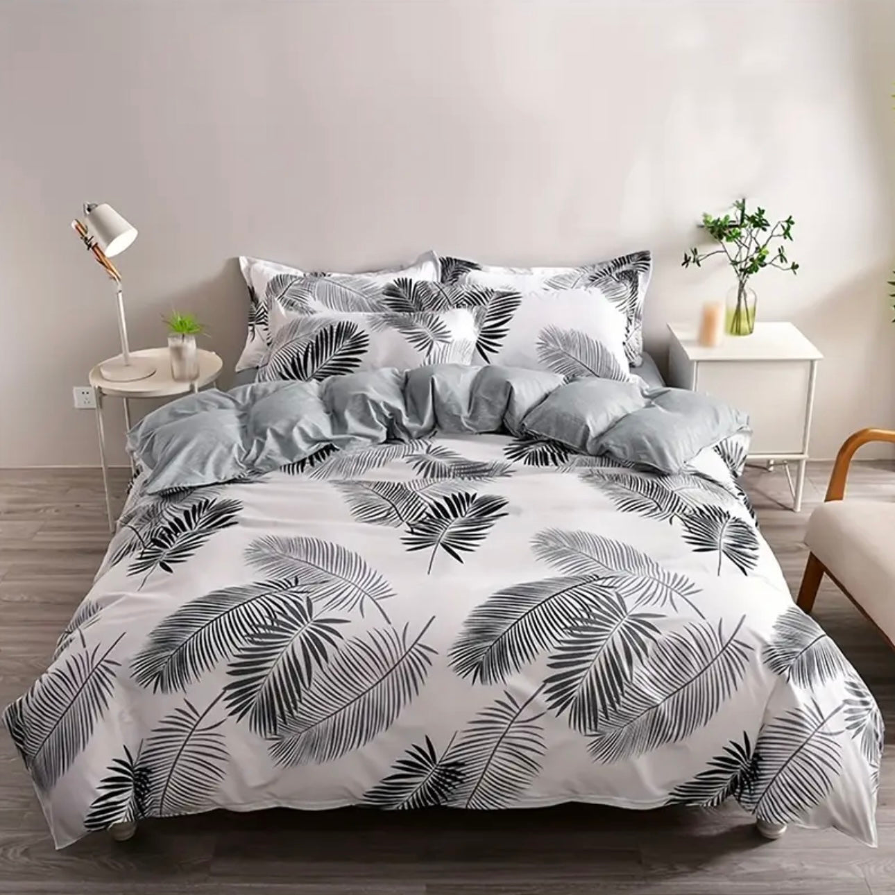 Zenora 4-Piece Thickened Leaf Print Duvet Cover Set