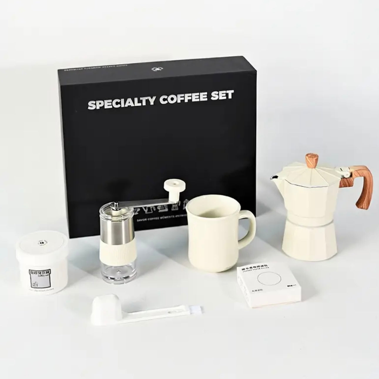 Zenora Hand-Crank Coffee Grinder & Moka Pot Set