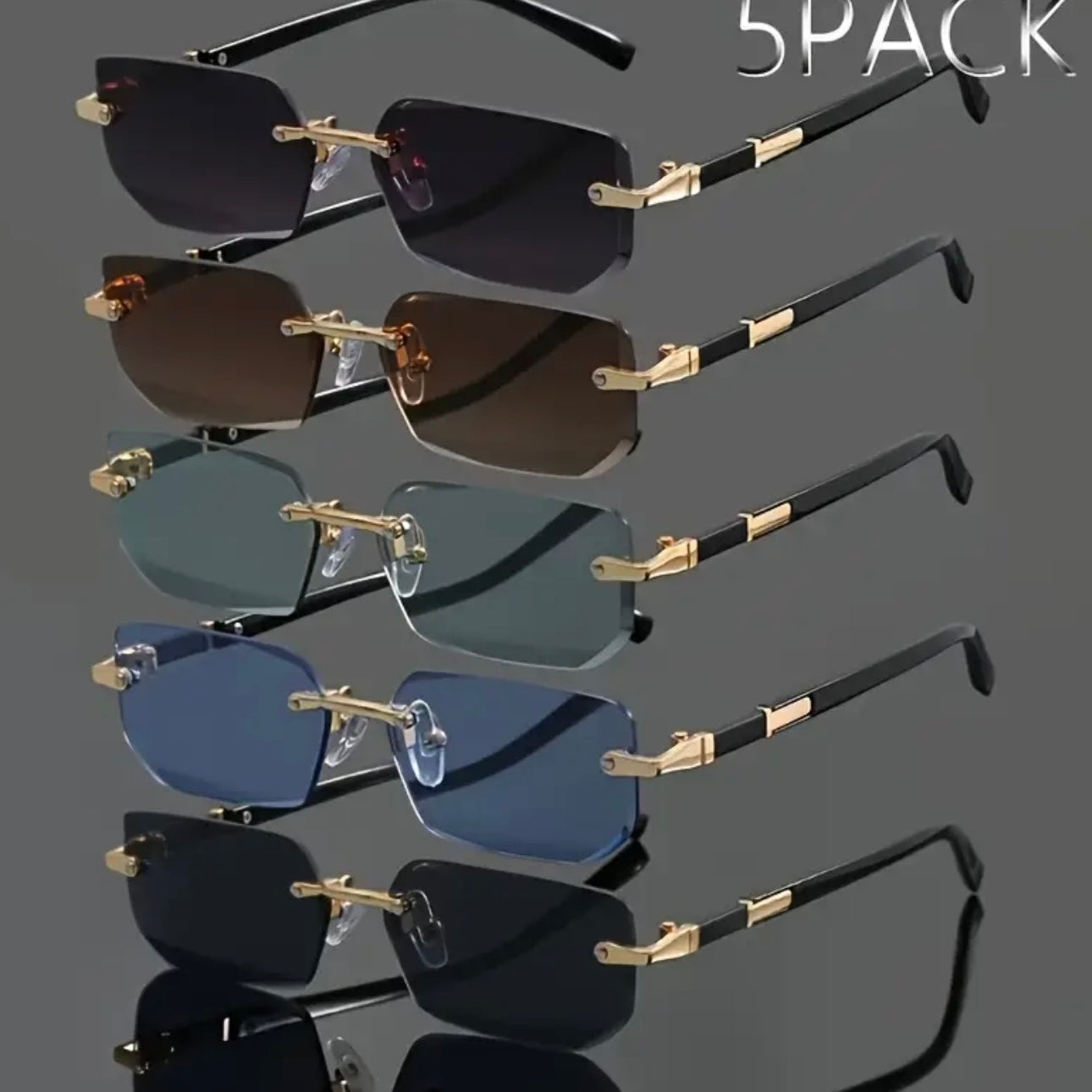 5 Sets Unisex Rimless Flat Frame Glasses